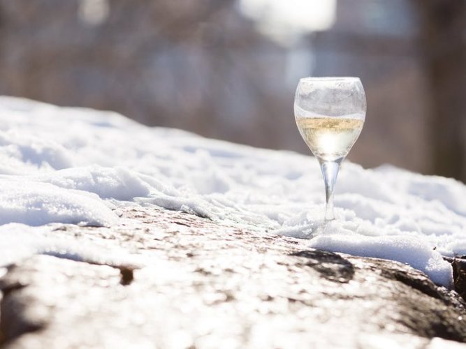 Wine glass in snow